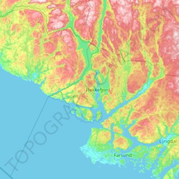 Topografische kaart Flekkefjord, hoogte, reliëf