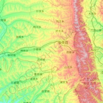 Topografische kaart 隆德县, hoogte, reliëf