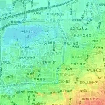 Topografische kaart 大明湖街道, hoogte, reliëf