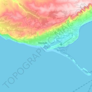 Topografische kaart Homer, hoogte, reliëf