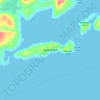 Topografische kaart Keats Island, hoogte, reliëf