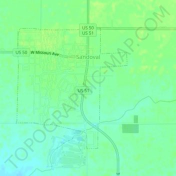 Topografische kaart Sandoval, hoogte, reliëf