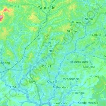 Topografische kaart Yaoundé IV, hoogte, reliëf