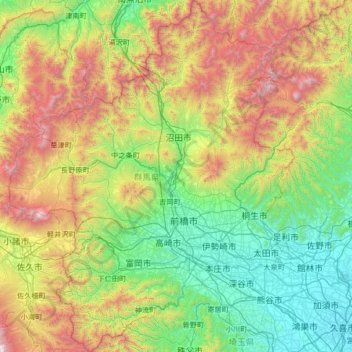 Topografische kaart 群马县, hoogte, reliëf