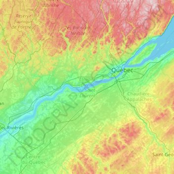 Topografische kaart Fleuve Saint-Laurent, Estuaire fluvial, hoogte, reliëf
