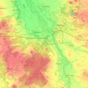 Topografische kaart Bennewitz, hoogte, reliëf