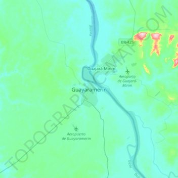 Topografische kaart Guayaramerín, hoogte, reliëf