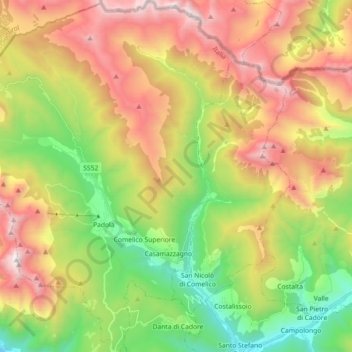 Topografische kaart Comelico Superiore, hoogte, reliëf
