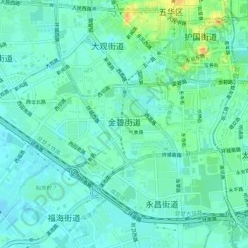Topografische kaart 金碧街道, hoogte, reliëf