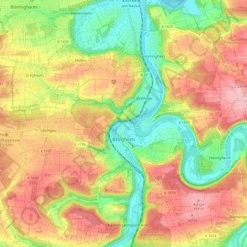 Topografische kaart Besigheim, hoogte, reliëf