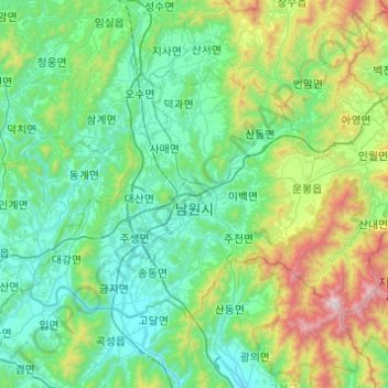 Topografische kaart Namwon-si, hoogte, reliëf