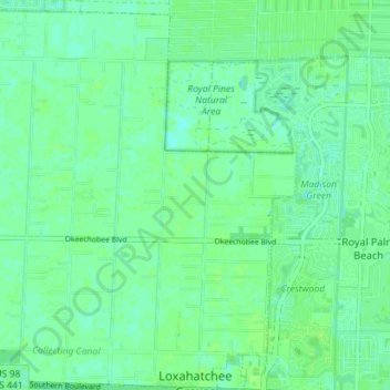 Topografische kaart Loxahatchee Groves, hoogte, reliëf