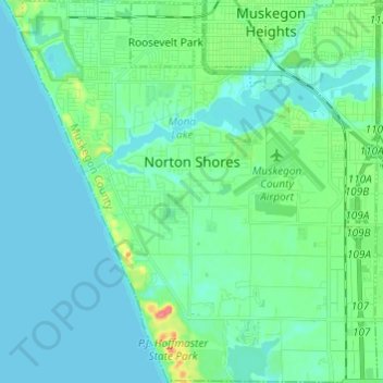 Topografische kaart Norton Shores, hoogte, reliëf