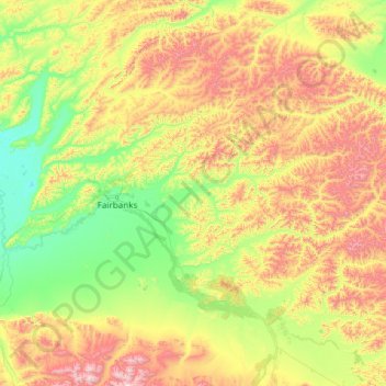 Topografische kaart Fairbanks North Star, hoogte, reliëf