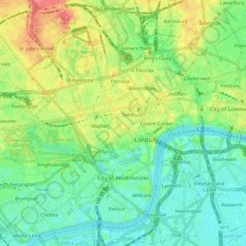 Topografische kaart City of Westminster, hoogte, reliëf