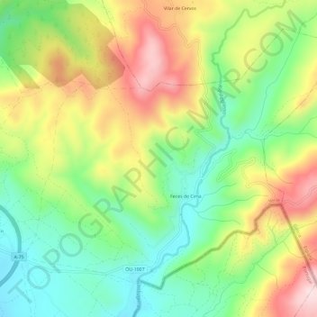 Topografische kaart Feces de Cima, hoogte, reliëf