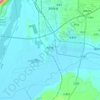 Topografische kaart 阳村乡, hoogte, reliëf