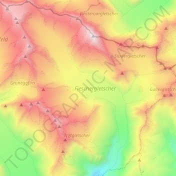 Topografische kaart Fieschergletscher, hoogte, reliëf