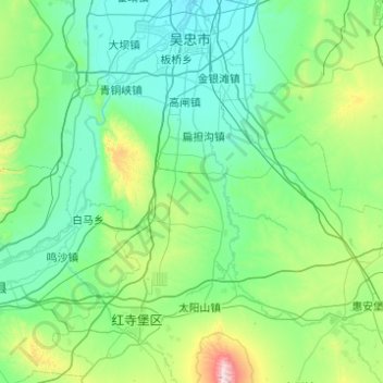 Topografische kaart 利通区, hoogte, reliëf