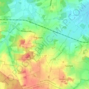 Topografische kaart Gokels, hoogte, reliëf