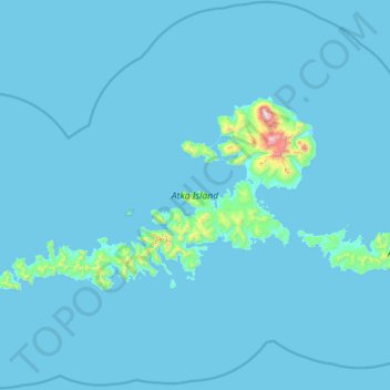 Topografische kaart Atka Island, hoogte, reliëf