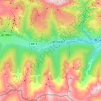 Topografische kaart Gemeinde Untertilliach, hoogte, reliëf