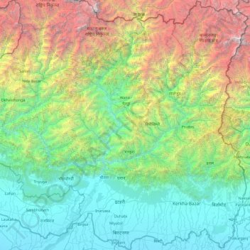 Topografische kaart Koshi, hoogte, reliëf