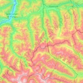 Topografische kaart Radstädter Tauern, hoogte, reliëf