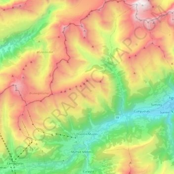 Topografische kaart Disentis/Mustér, hoogte, reliëf