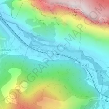Topografische kaart Sinsat, hoogte, reliëf
