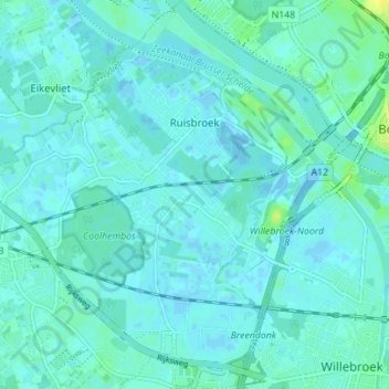 Topografische kaart Ruisbroek, hoogte, reliëf