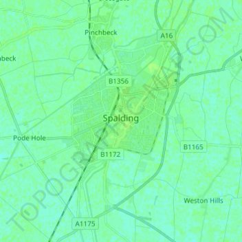 Topografische kaart Spalding, hoogte, reliëf