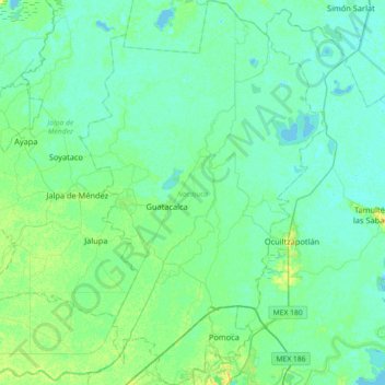 Topografische kaart Nacajuca, hoogte, reliëf