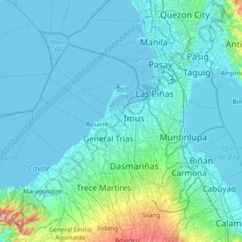 Topografische kaart Cavite City, hoogte, reliëf
