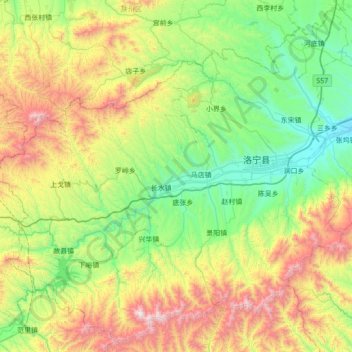 Topografische kaart 洛宁县, hoogte, reliëf