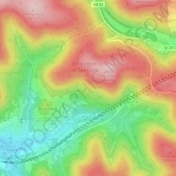 Topografische kaart Rodberg, hoogte, reliëf
