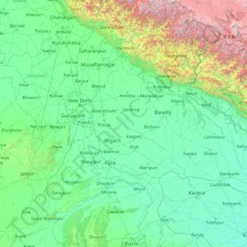 Topografische kaart Yamuna, hoogte, reliëf