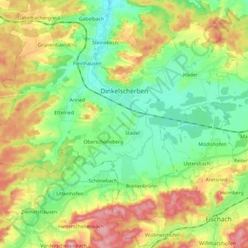 Topografische kaart Dinkelscherben, hoogte, reliëf