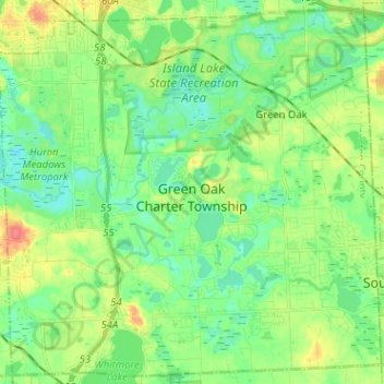Topografische kaart Green Oak Township, hoogte, reliëf