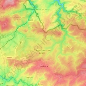 Topografische kaart Elsenborn, hoogte, reliëf