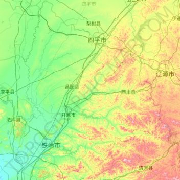 Topografische kaart 铁岭市, hoogte, reliëf