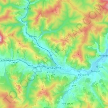 Topografische kaart Vatra Dornei, hoogte, reliëf