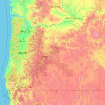 Topografische kaart Oregon, hoogte, reliëf