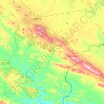 Topografische kaart Casas de Reina, hoogte, reliëf