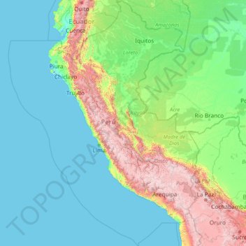 Topografische kaart Peru, hoogte, reliëf