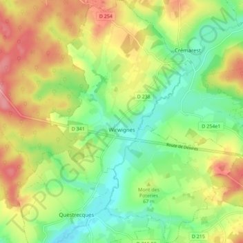 Topografische kaart Wirwignes, hoogte, reliëf