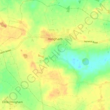 Topografische kaart Hingham, hoogte, reliëf