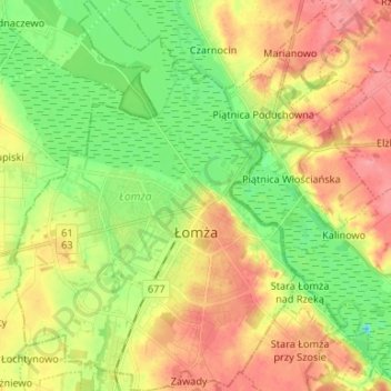 Topografische kaart Łomża, hoogte, reliëf