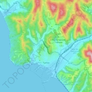 Topografische kaart Туапсе, hoogte, reliëf