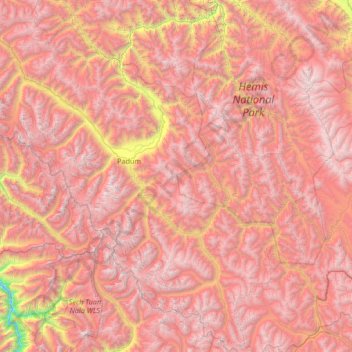 Topografische kaart Zanskar, hoogte, reliëf